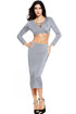 Grey Two Pieces Crisscross Bust Skirt Set